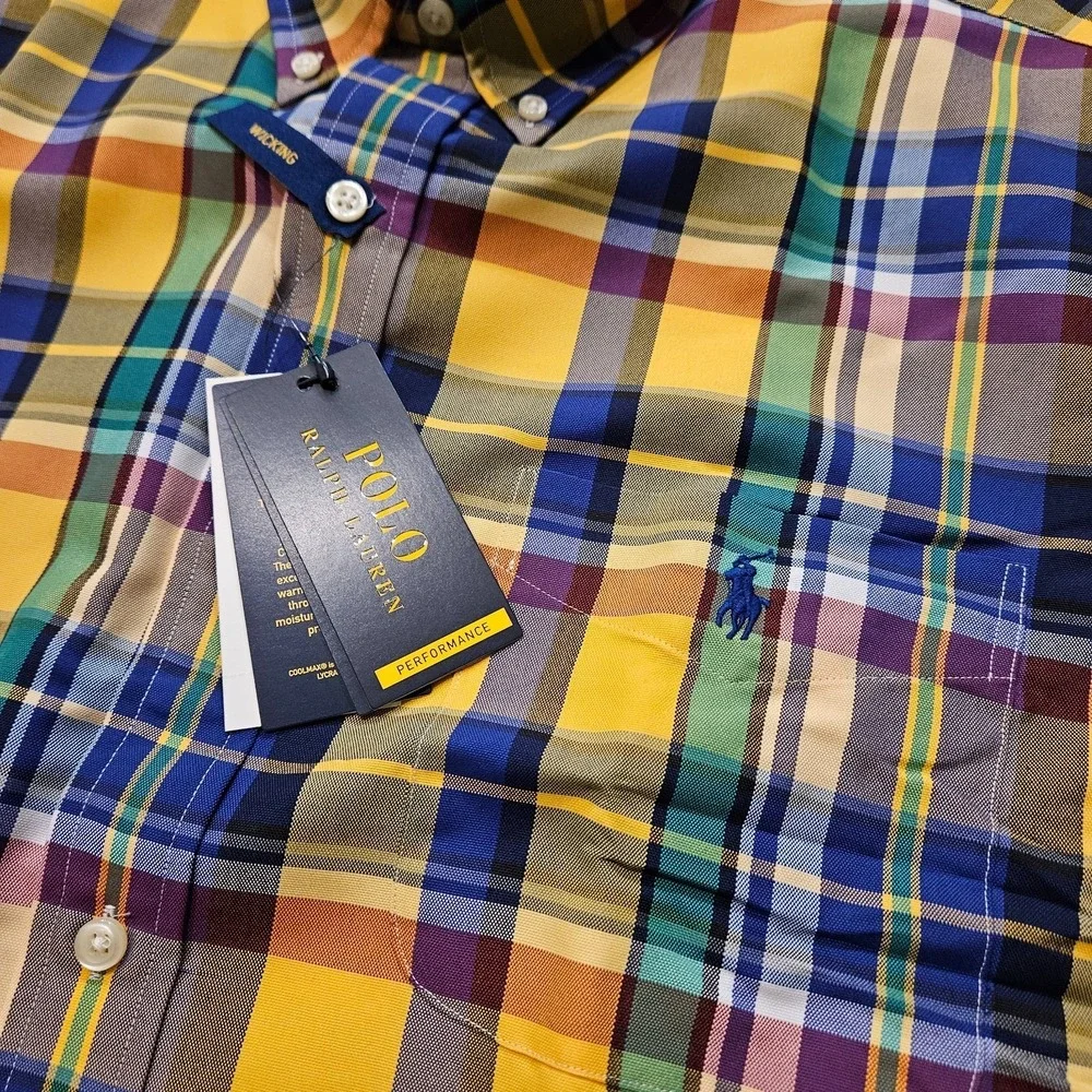NWT Polo Ralph Lauren Classic Fit Performance Plaid Shirt L Moisture Wicking